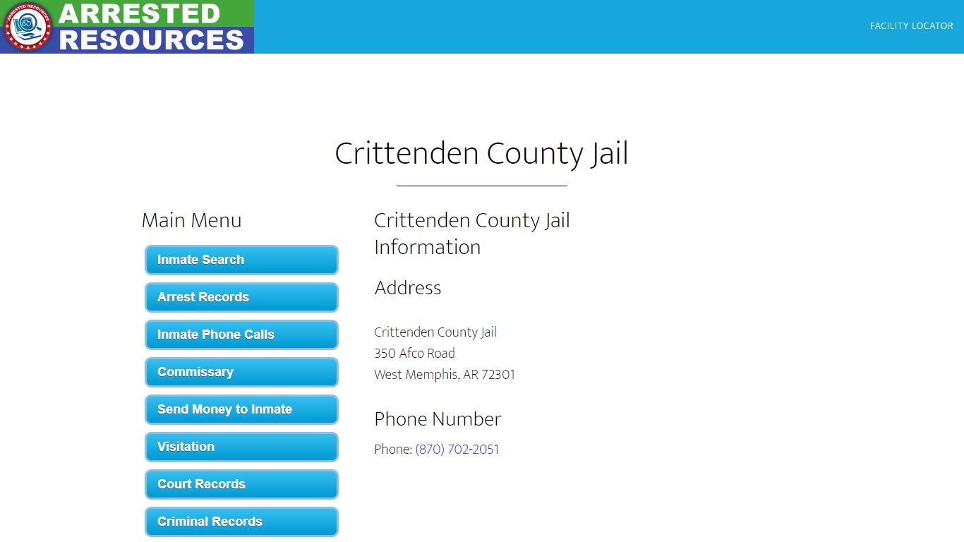 Crittenden County Jail - Inmate Search - West Memphis, AR